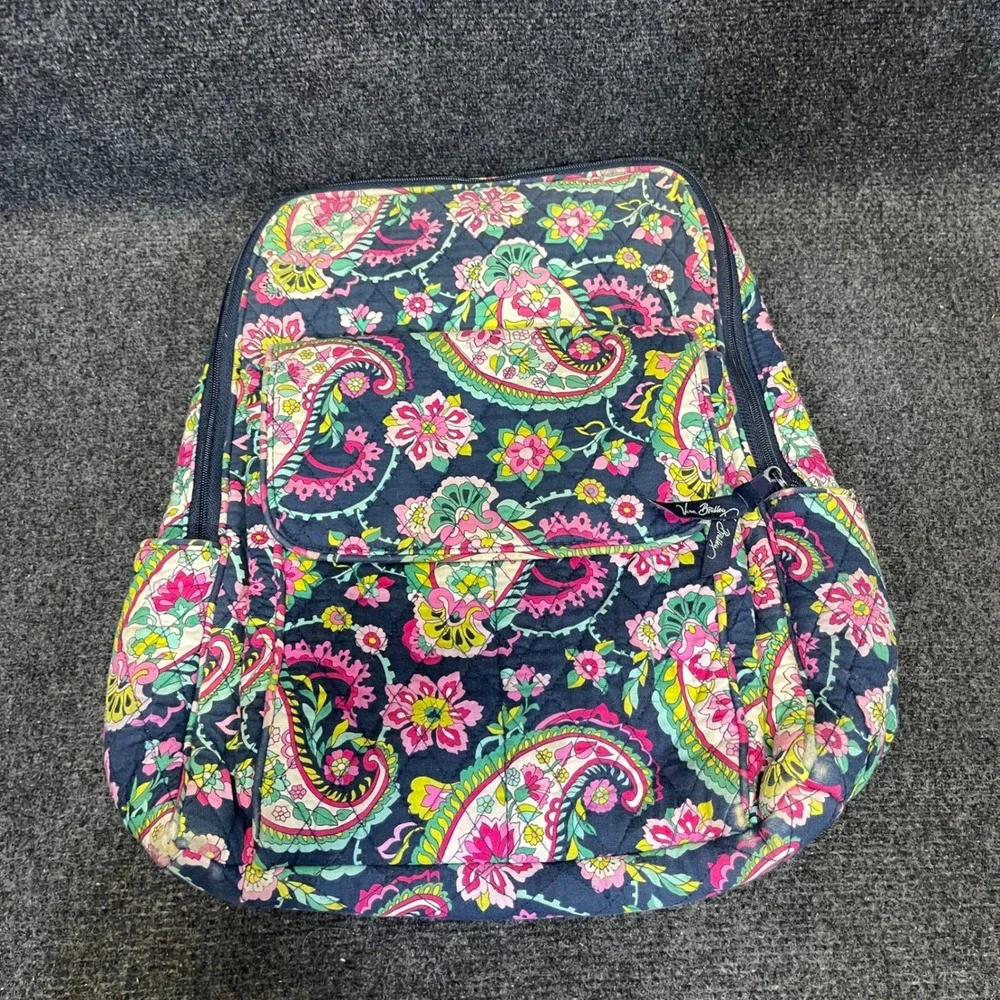 Vera Bradley Petal Paisley Print Travel Bag Womens Large Quilted Campus Backpack